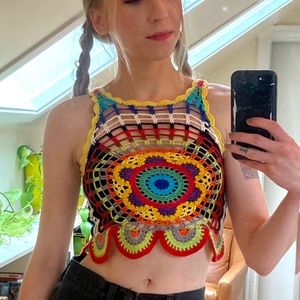 UNIF Crochet Crop Top, Rainbow Mandala